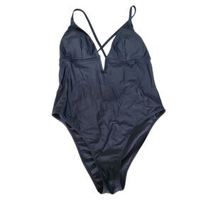 Cupshe Deep V-Wire Cross Back Cheeky Black One Piece Swimsuit Women’s Size Large